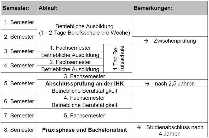 Ablauf der Ausbildung / des Studienganges