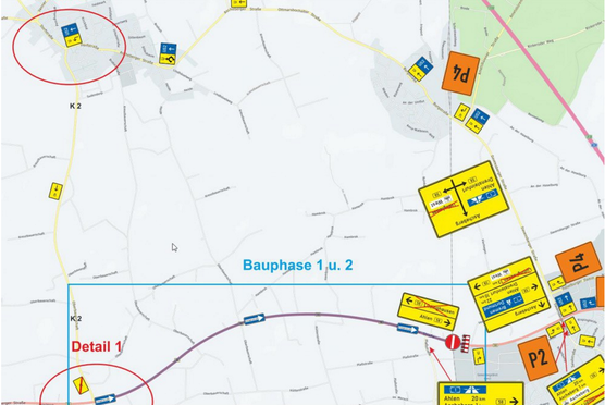 Umleitung zur B 58 und Verkehrsführung.