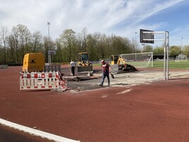 Die Baskettballanlage wurde versetzt und die Vorbereitungen für das auf stellen der interaktiven Torwand wurden getroffen; Die Torwand wird in der 19. Kalenderwoche montiert