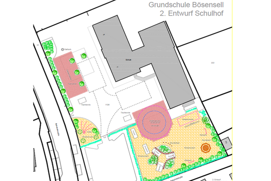 Übersichtsplan zur Umgestaltung des Schulhofes der Gemeinschaftsgrundschule in Bösensell