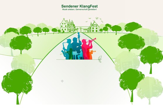 Zeichnung von Schloss Senden und Musikern.